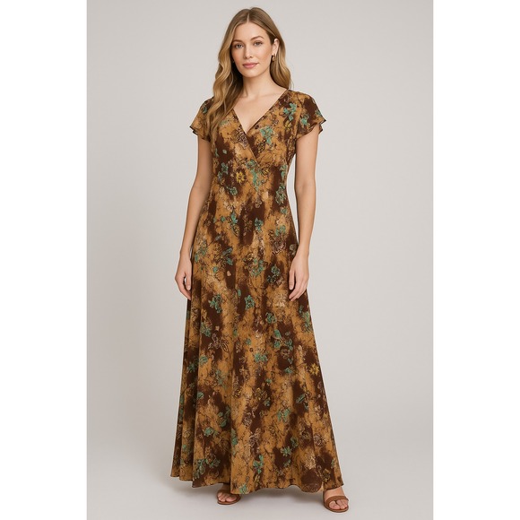 Style & Co Maxi Dress Womens Plus 22W Brown Floral Boho Fairycore Butterfly - Picture 1 of 16